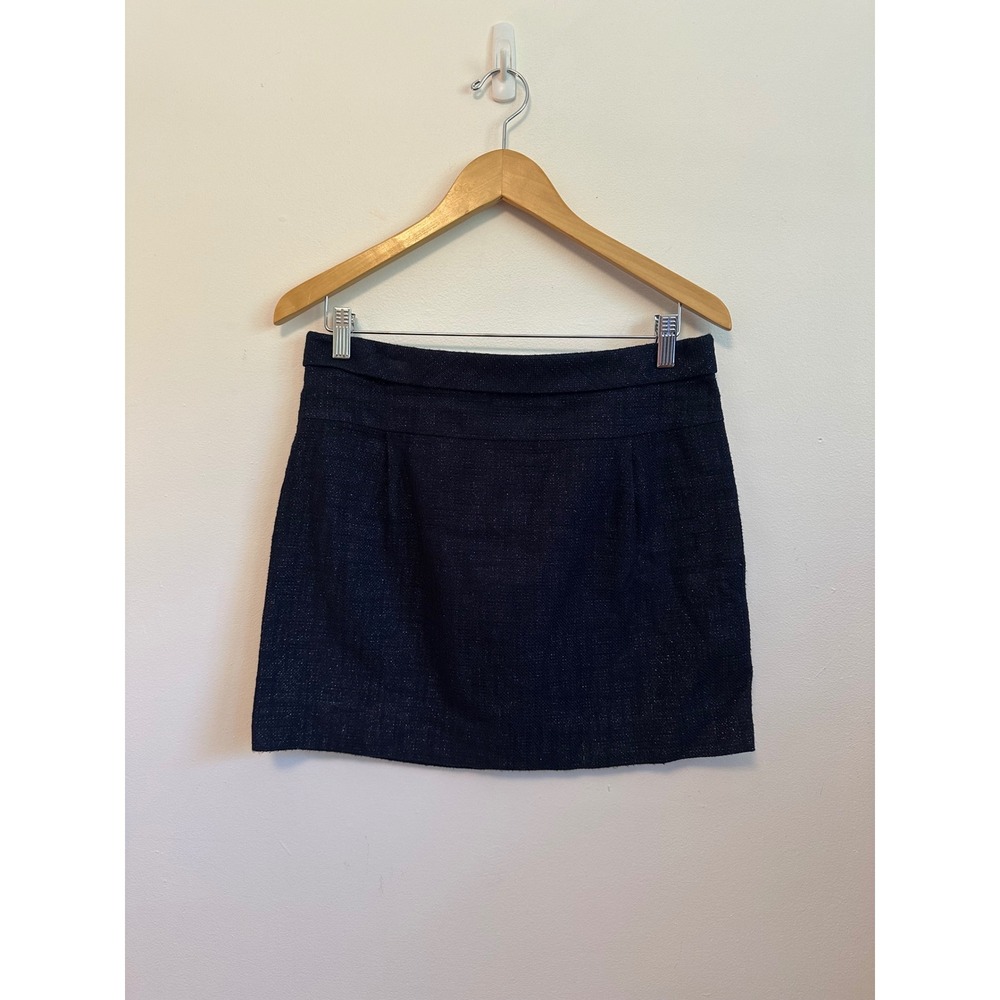 J. Crew Navy Blue Metallic‎ Tweed Cotton Linen Mini Skirt | Size 4